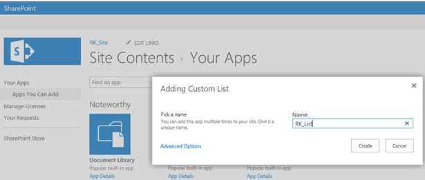 Create test list in your site